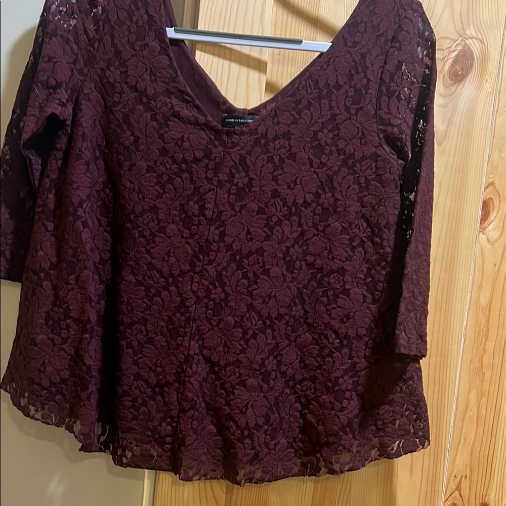 American Eagle Outfitters Red Bell Sleeve Asymmetrical Blouse